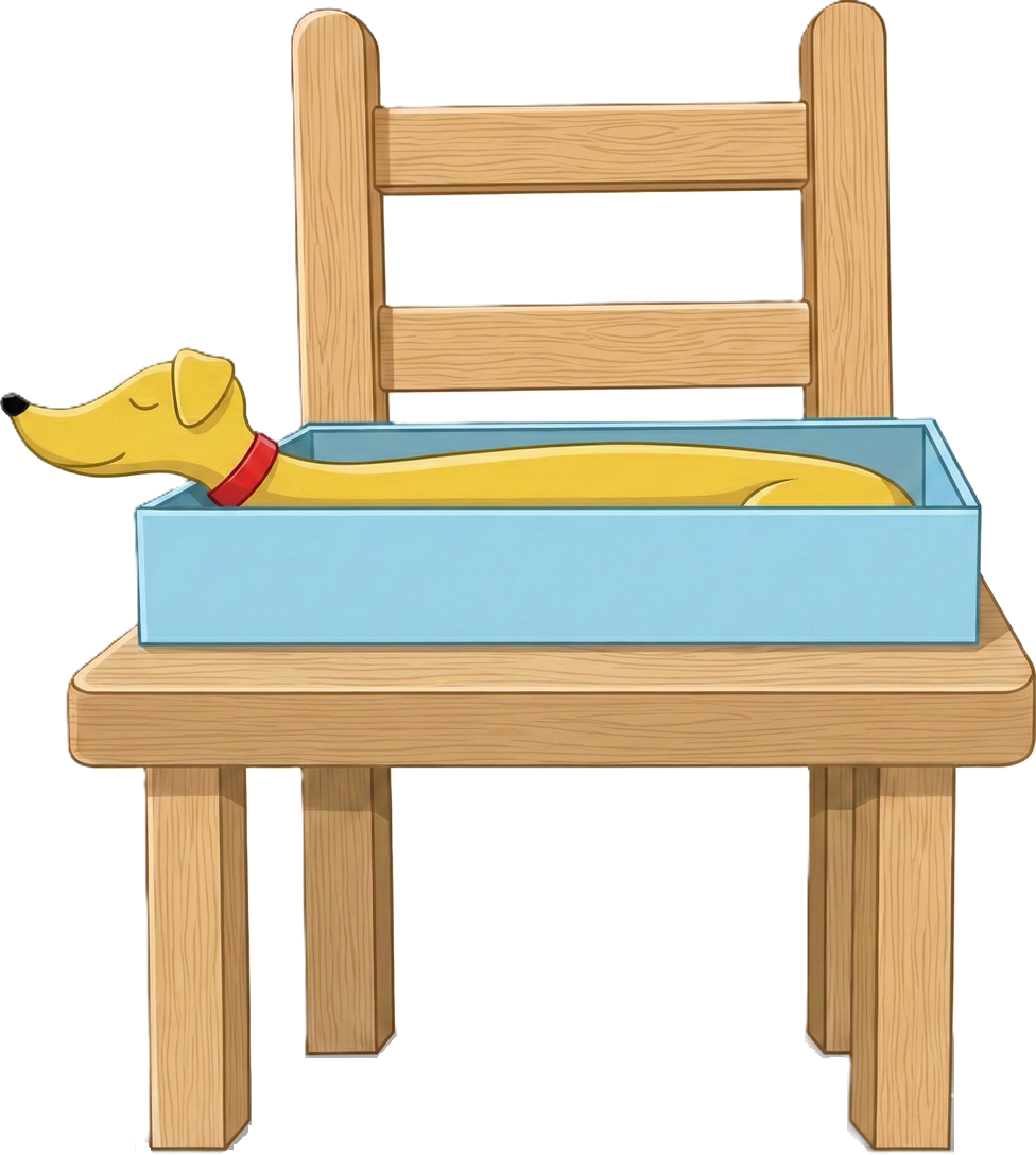 hundo en skatolo sur seĝo