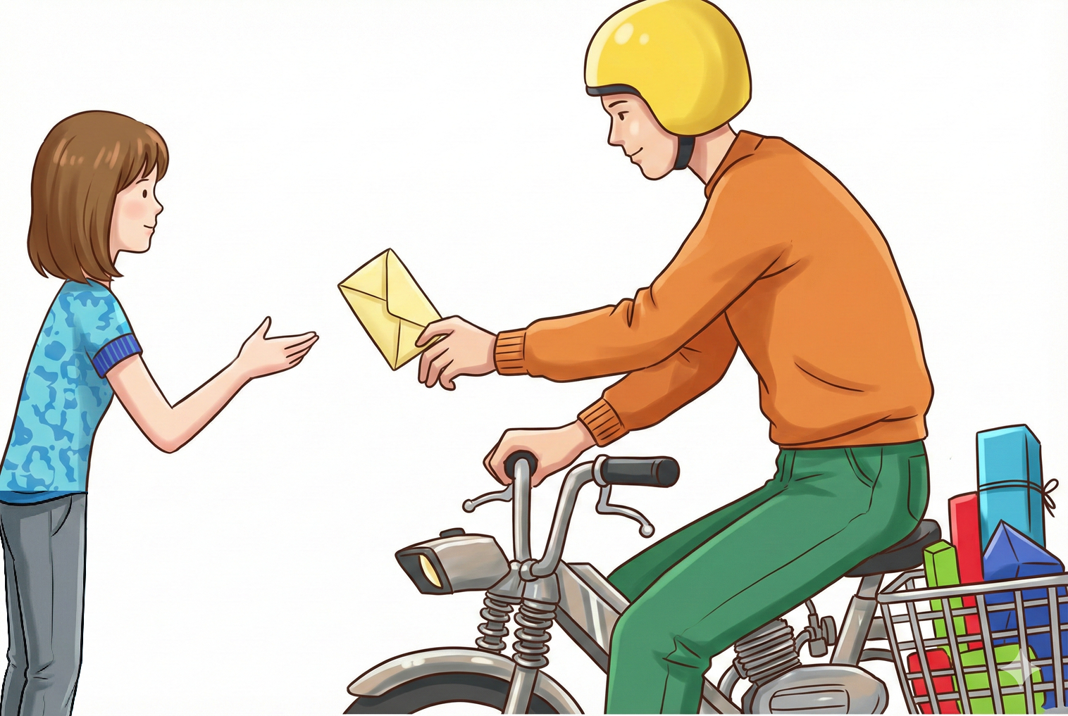 Aka ricevas leteron kiun la poŝtisto liveras