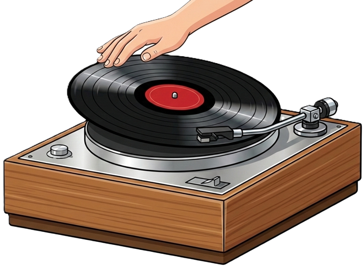 Karu metas la diskon sur la gramofonon