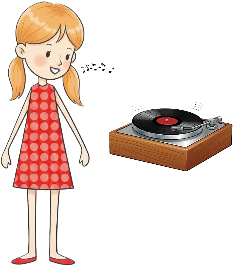 ŝi aŭskultas diskon